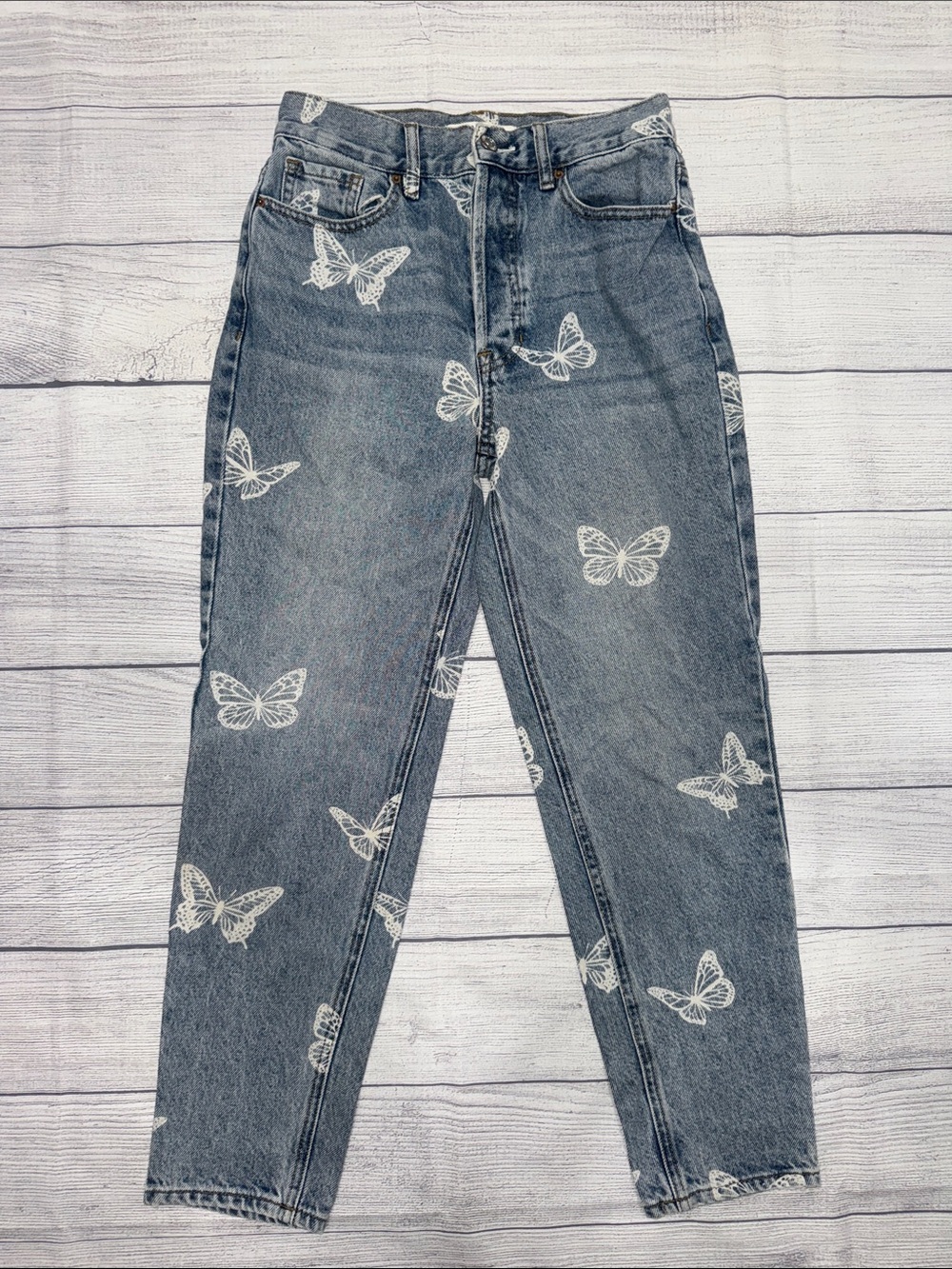 PacSun Blue High-Rise Butterfly Print Jeans